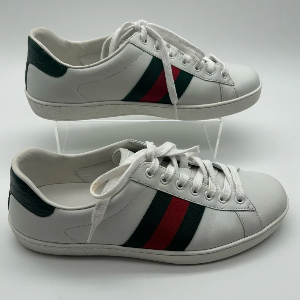 Gucci Ace Leather Low Top Stripe Lace up Sneakers Trainers Size 7